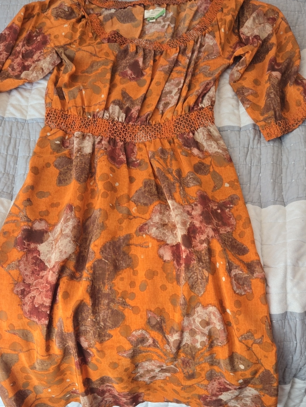 Moulinette Soeurs Orange Floral Midi Dress with Brown Accents
